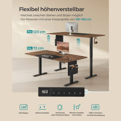 Elektrisch höhenverstellbarer Schreibtisch – Nilo – mit Memory & Kabelmanagement - nestful