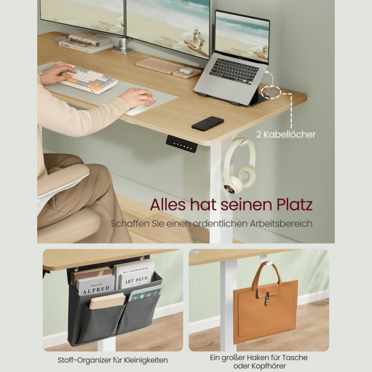 Elektrisch höhenverstellbarer Schreibtisch – Nilo – mit Memory & Kabelmanagement - nestful