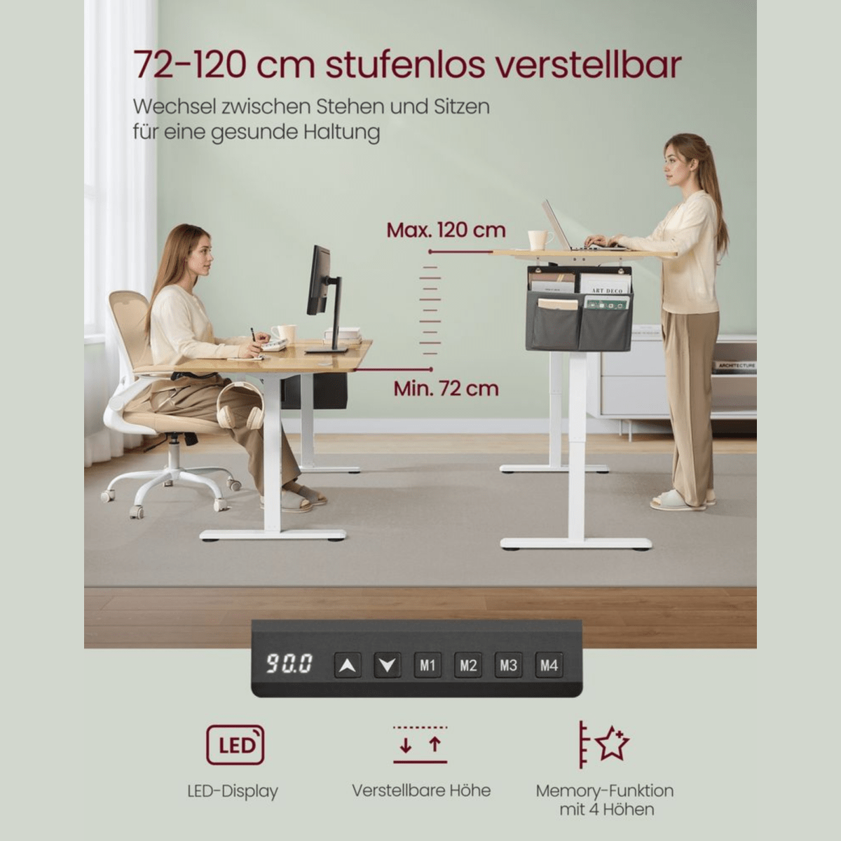 Elektrisch höhenverstellbarer Schreibtisch – Nilo – mit Memory & Kabelmanagement - nestful