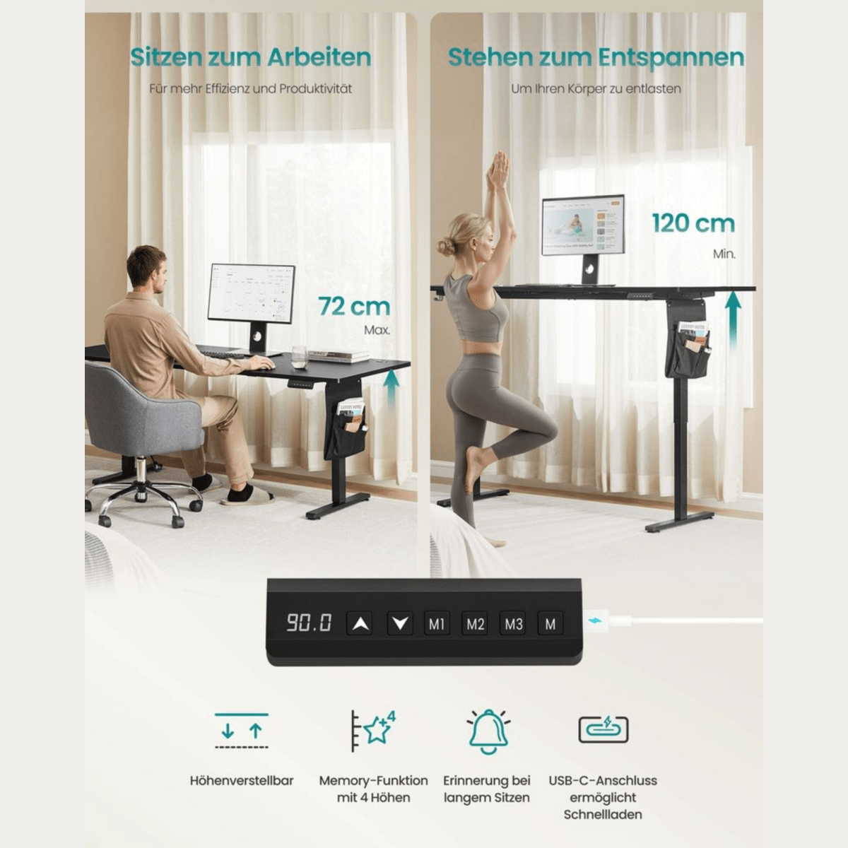 Elektrisch höhenverstellbarer Schreibtisch – Nilo – mit Memory & Kabelmanagement - nestful