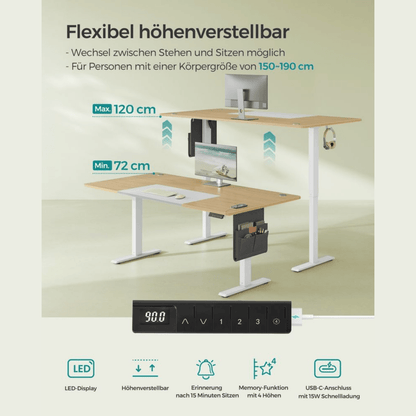Elektrisch höhenverstellbarer Schreibtisch – Nilo – mit Memory & Kabelmanagement - nestful