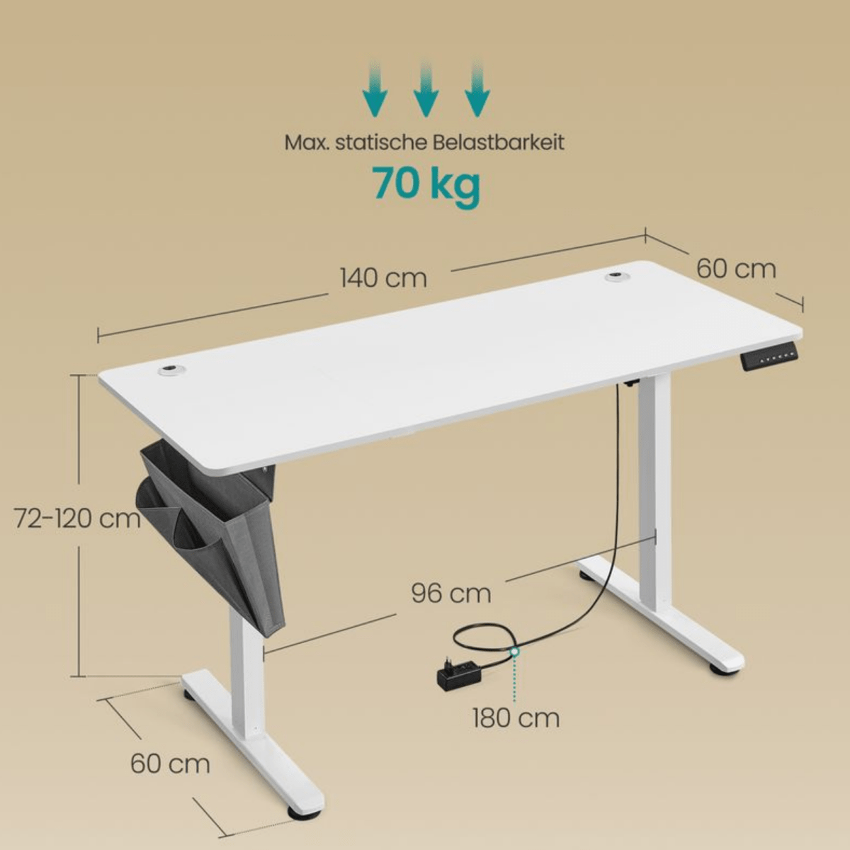 Elektrisch höhenverstellbarer Schreibtisch – Nilo – mit Memory & Kabelmanagement - nestful