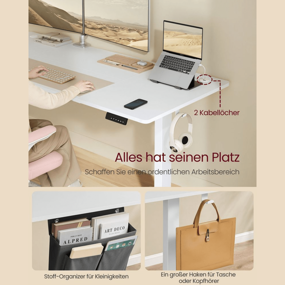 Elektrisch höhenverstellbarer Schreibtisch – Nilo – mit Memory & Kabelmanagement - nestful