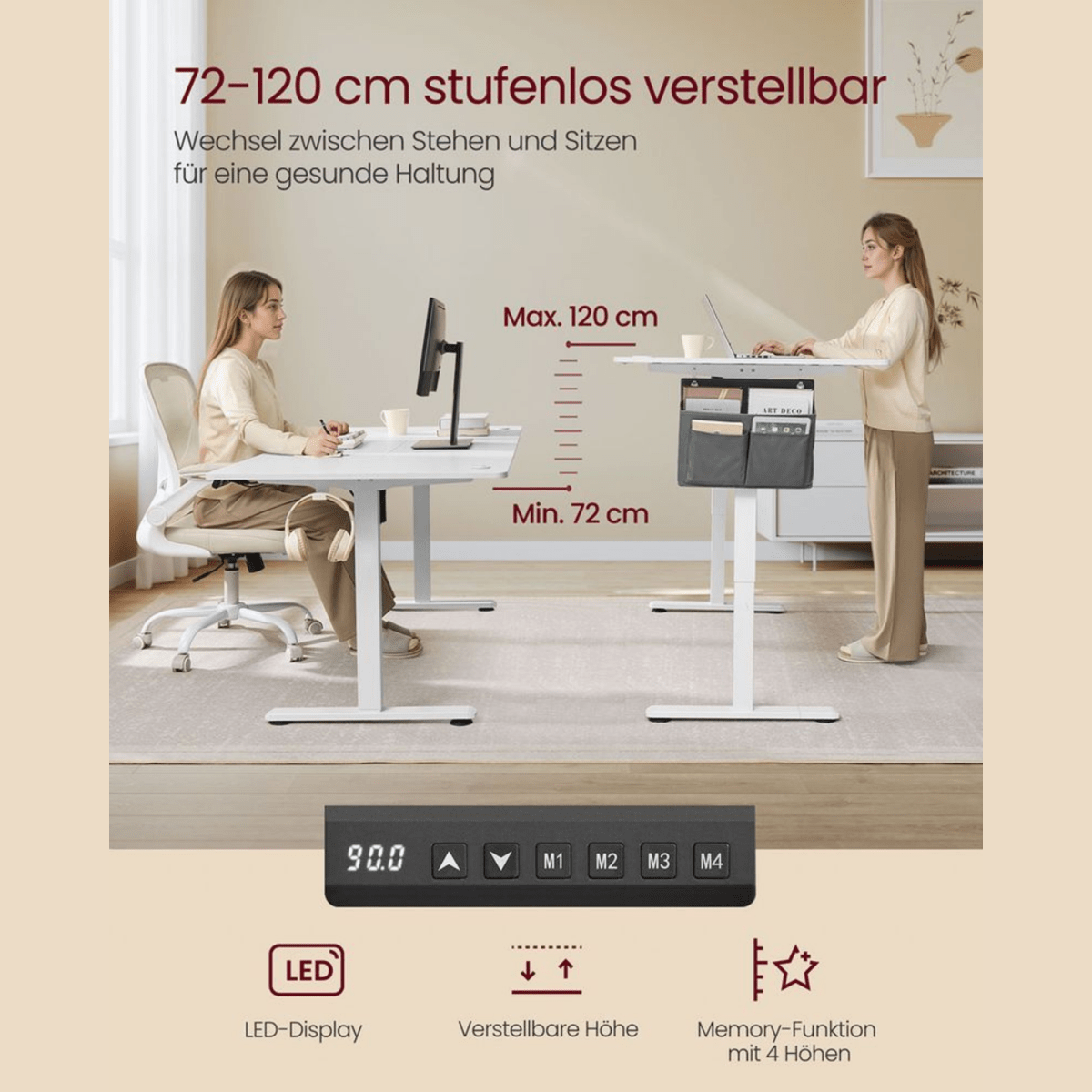 Elektrisch höhenverstellbarer Schreibtisch – Nilo – mit Memory & Kabelmanagement - nestful