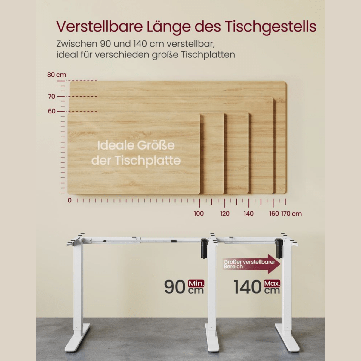 Elektrisches Schreibtischgestell höhenverstellbar 90–140 cm – Arvo – Memory & Rollen - nestful