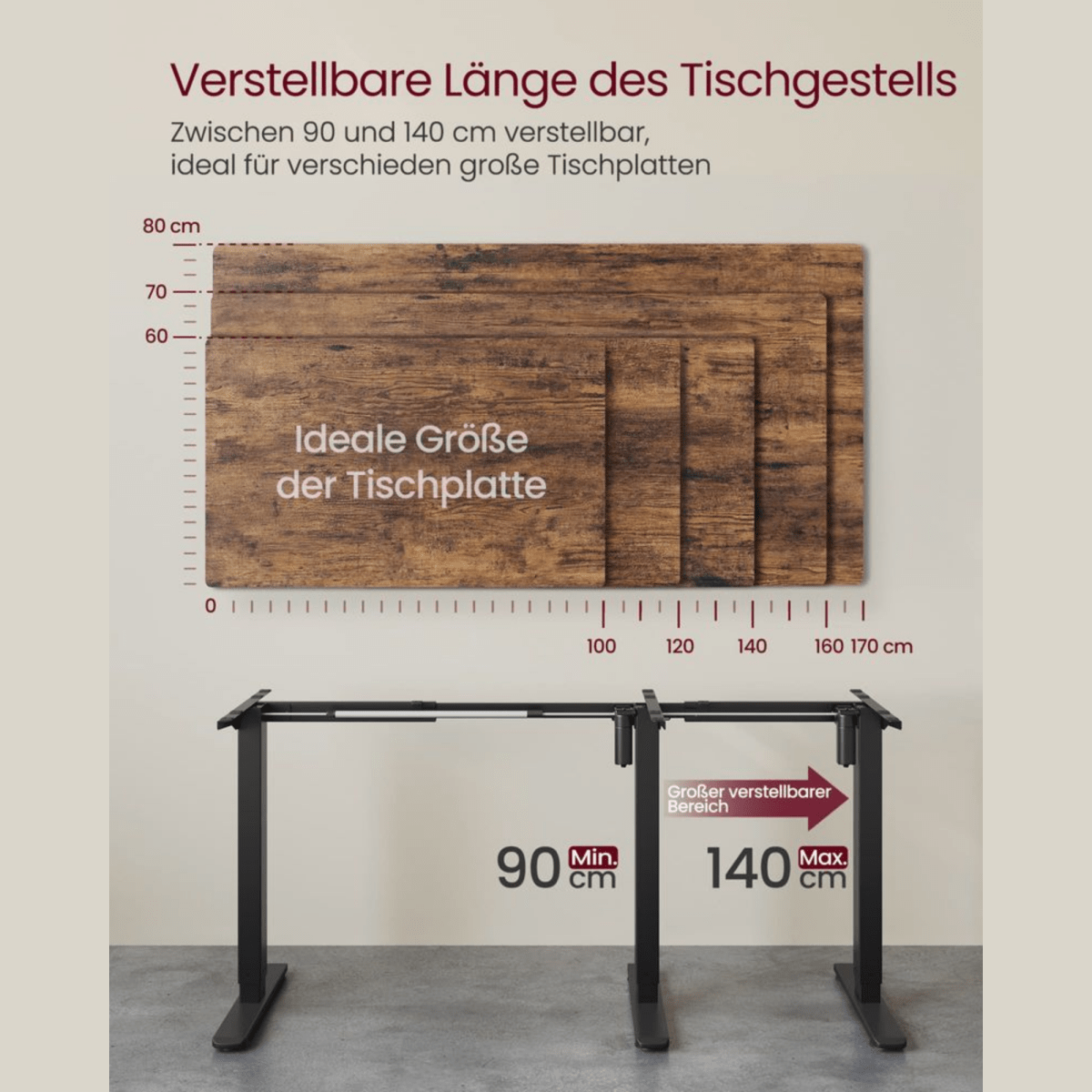 Elektrisches Schreibtischgestell höhenverstellbar 90–140 cm – Arvo – Memory & Rollen - nestful