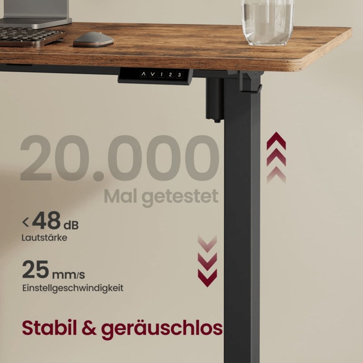 Elektrisches Schreibtischgestell höhenverstellbar 90–140 cm – Arvo – Memory & Rollen - nestful