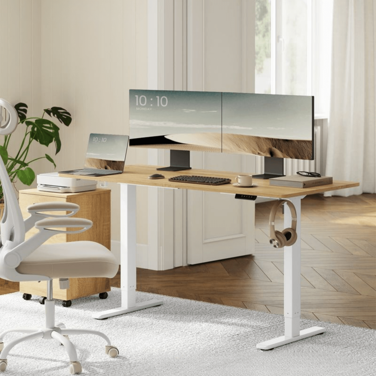 Elektrisches Schreibtischgestell höhenverstellbar 90–140 cm – Arvo – Memory & Rollen - nestful