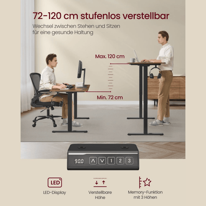 Elektrisches Schreibtischgestell höhenverstellbar 90–140 cm – Arvo – Memory & Rollen - nestful