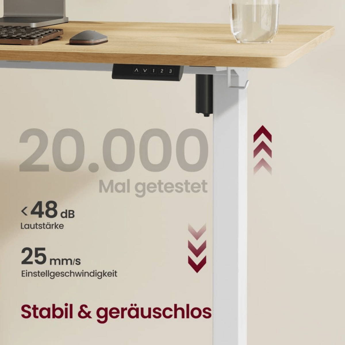 Elektrisches Schreibtischgestell höhenverstellbar 90–140 cm – Arvo – Memory & Rollen - nestful