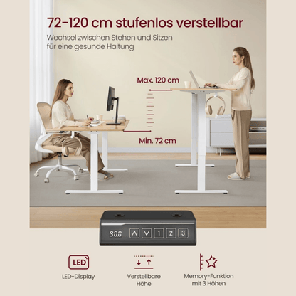 Elektrisches Schreibtischgestell höhenverstellbar 90–140 cm – Arvo – Memory & Rollen - nestful