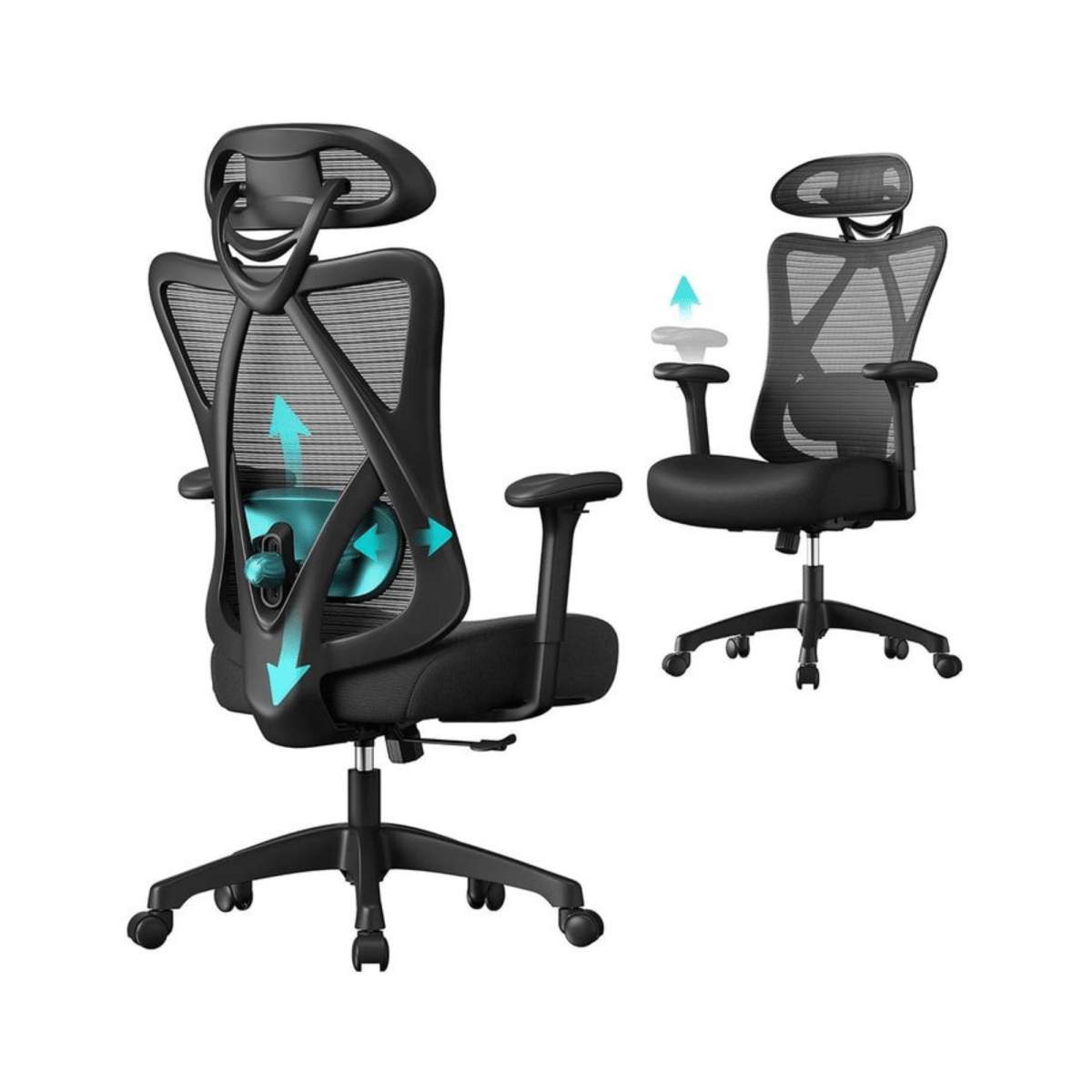 Ergonomischer Bürostuhl – Arvo – verstellbar bis 150 kg mit Kopfstütze & Lendenstütze - nestful