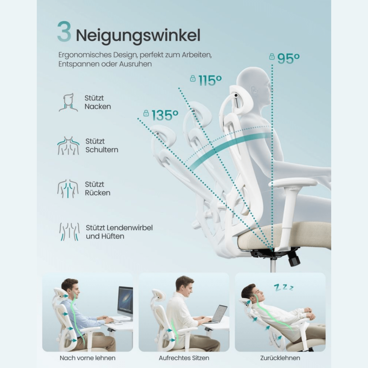 Ergonomischer Bürostuhl – Arvo – verstellbar bis 150 kg mit Kopfstütze & Lendenstütze - nestful