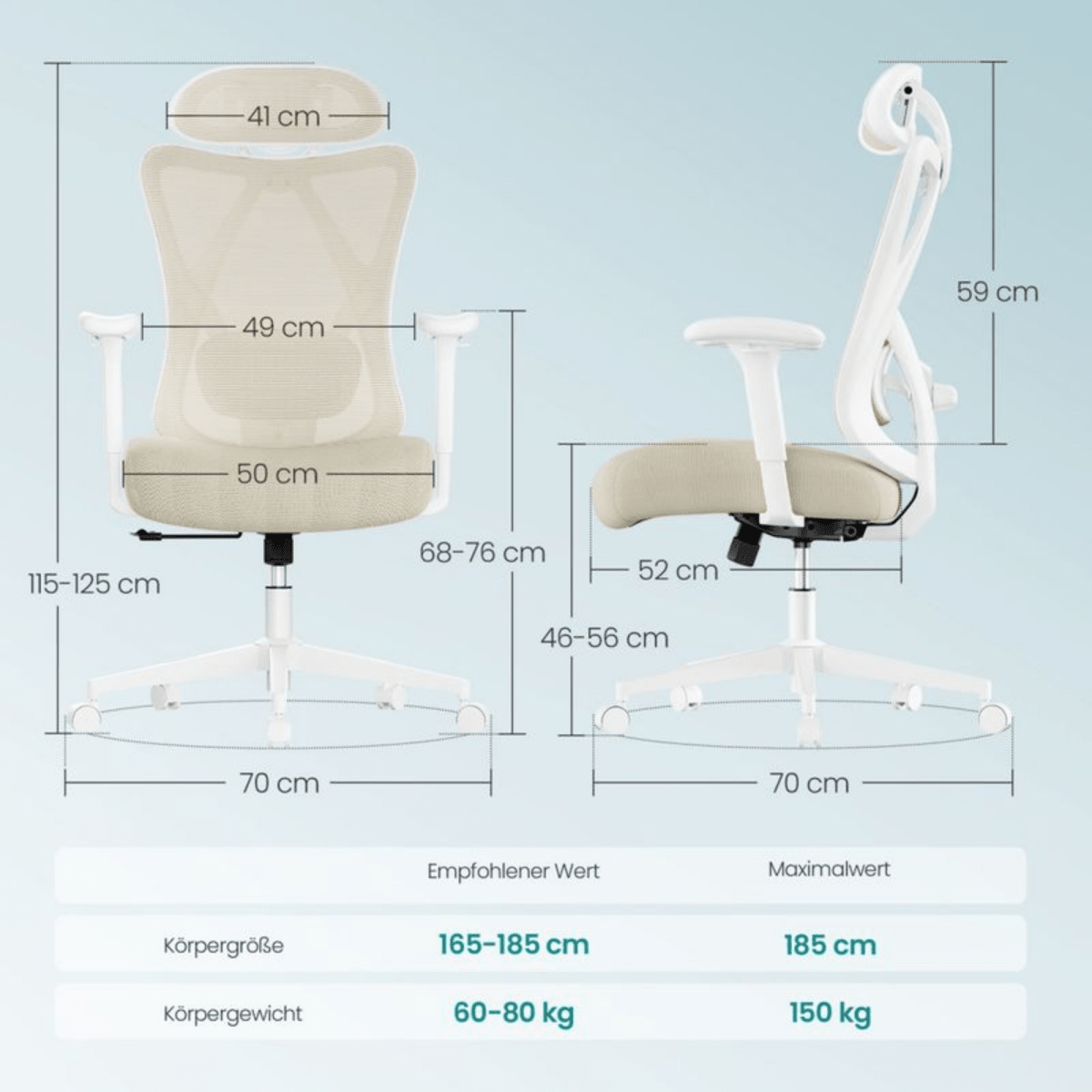 Ergonomischer Bürostuhl – Arvo – verstellbar bis 150 kg mit Kopfstütze & Lendenstütze - nestful