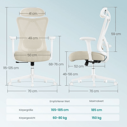 Ergonomischer Bürostuhl – Arvo – verstellbar bis 150 kg mit Kopfstütze & Lendenstütze - nestful