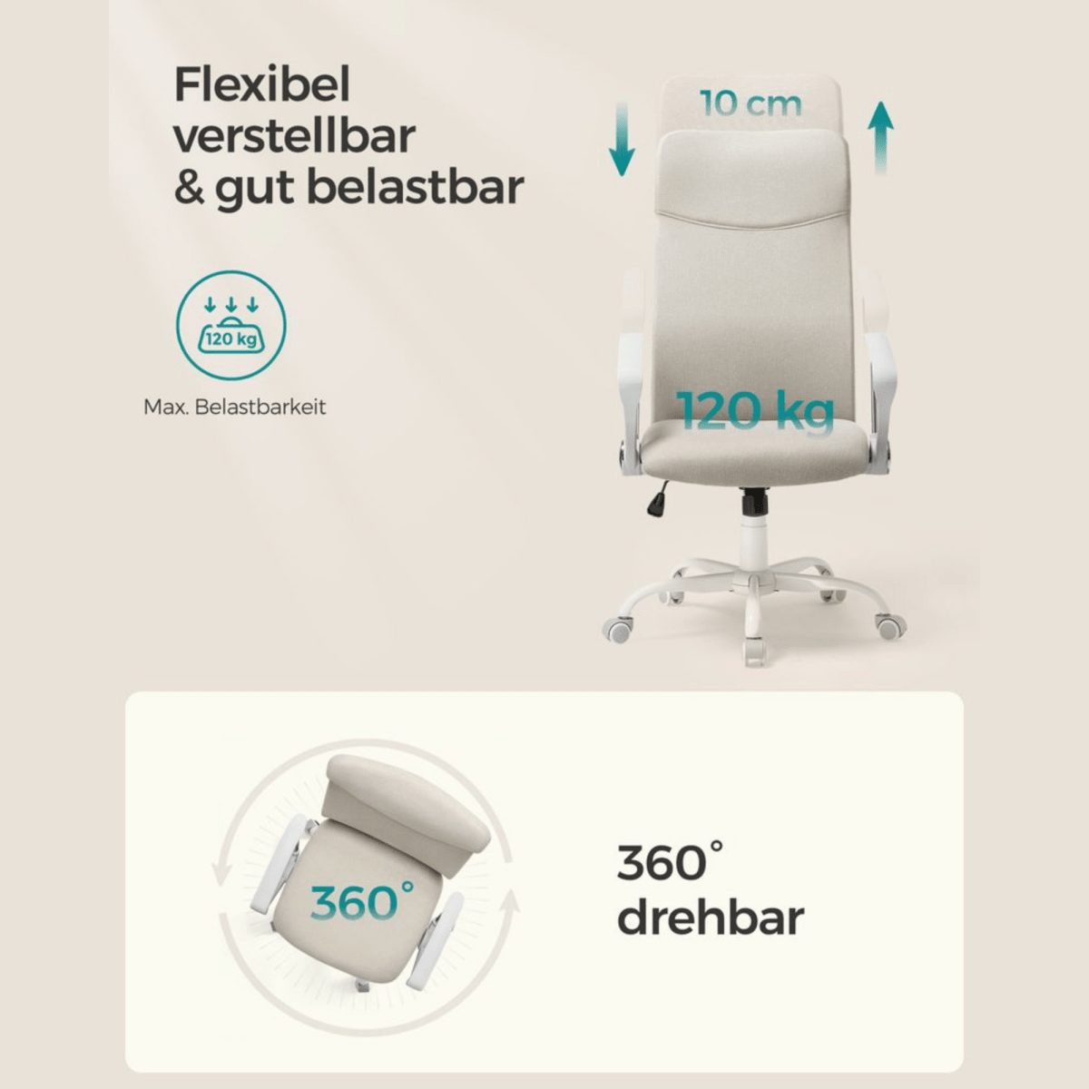 Ergonomischer Bürostuhl – Niro – höhenverstellbar mit Wippfunktion - nestful