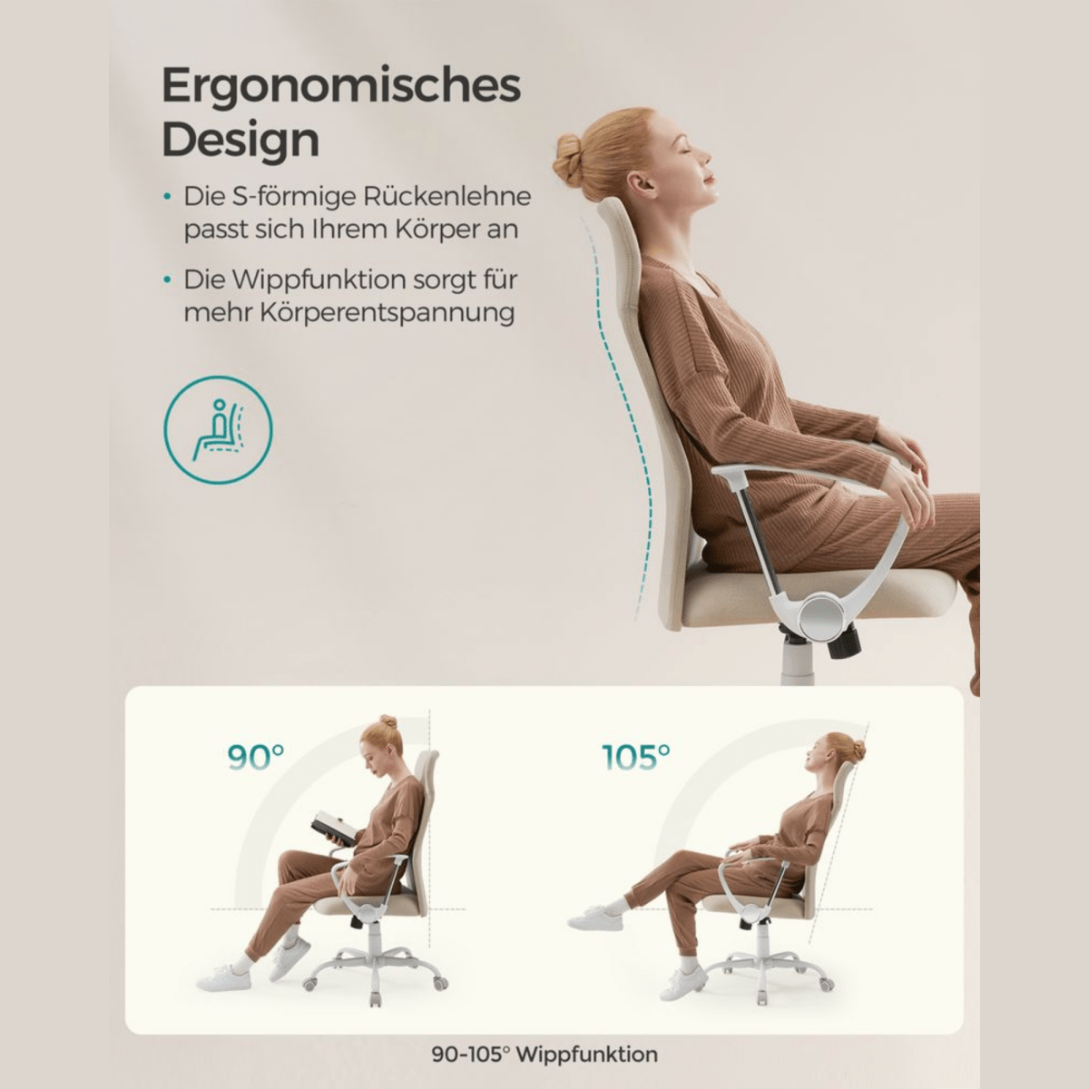 Ergonomischer Bürostuhl – Niro – höhenverstellbar mit Wippfunktion - nestful