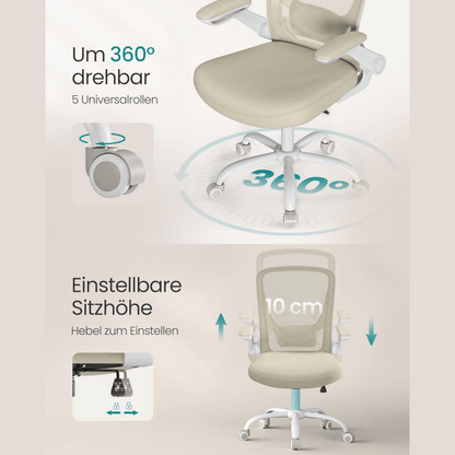 Ergonomischer Bürostuhl – Vero – mit klappbaren Armlehnen & Netzrücken - nestful
