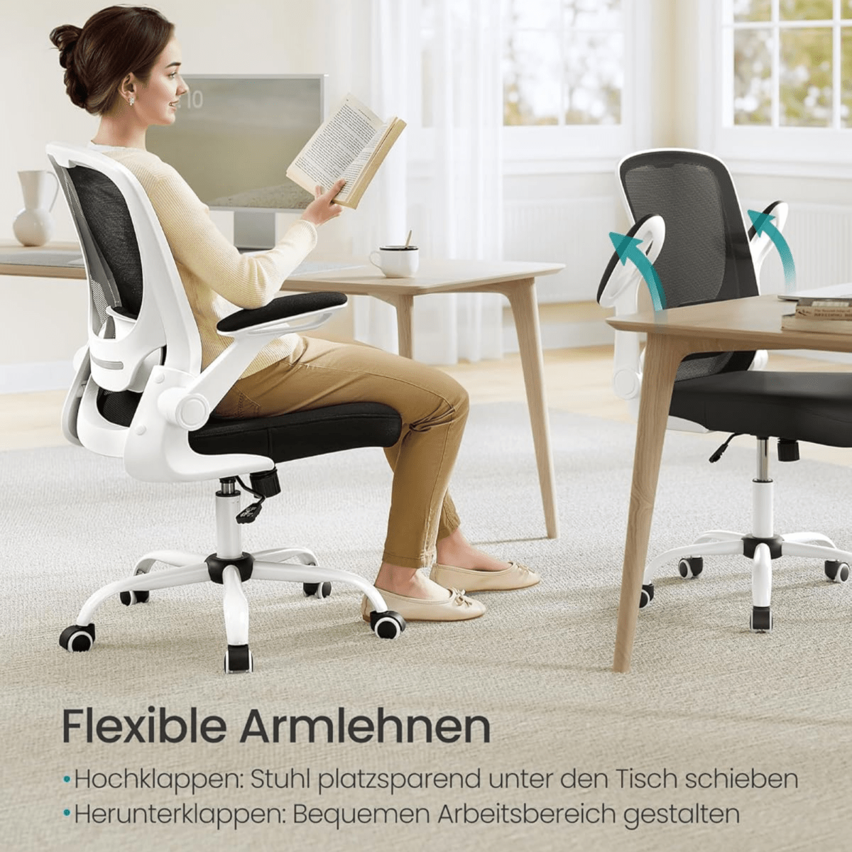 Ergonomischer Bürostuhl – Vero – mit klappbaren Armlehnen & Netzrücken - nestful