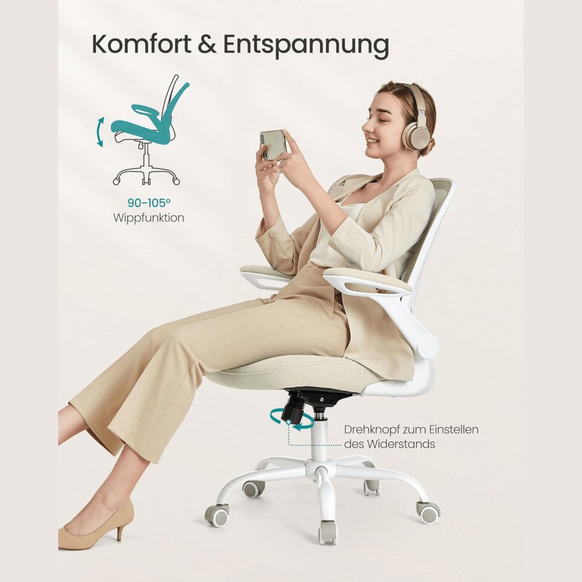 Ergonomischer Bürostuhl – Vero – mit klappbaren Armlehnen & Netzrücken - nestful