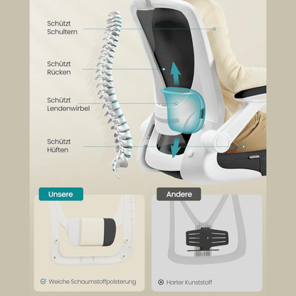 Ergonomischer Bürostuhl – Vero – mit klappbaren Armlehnen & Netzrücken - nestful