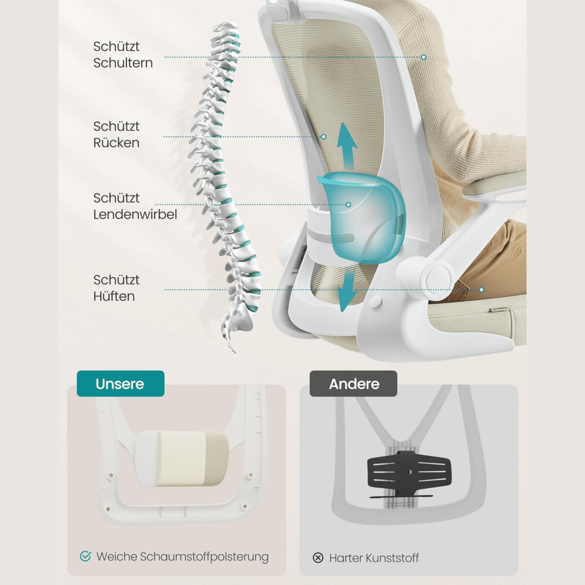 Ergonomischer Bürostuhl – Vero – mit klappbaren Armlehnen & Netzrücken - nestful