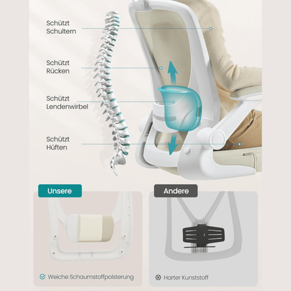 Ergonomischer Bürostuhl – Vero – mit klappbaren Armlehnen & Netzrücken - nestful
