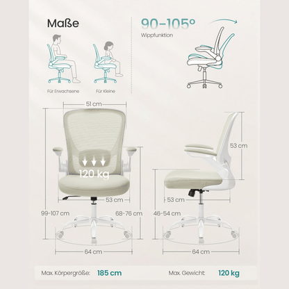 Ergonomischer Bürostuhl – Vero – mit klappbaren Armlehnen & Netzrücken - nestful