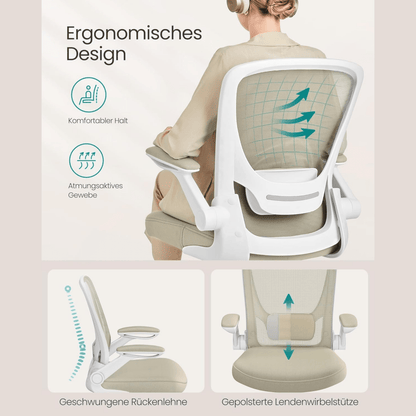 Ergonomischer Bürostuhl – Vero – mit klappbaren Armlehnen & Netzrücken - nestful