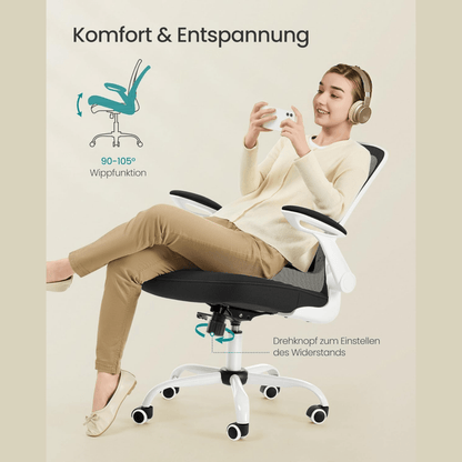 Ergonomischer Bürostuhl – Vero – mit klappbaren Armlehnen & Netzrücken - nestful