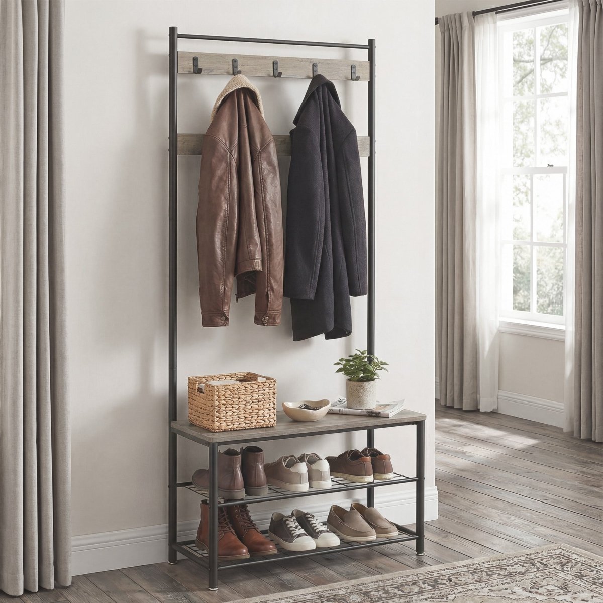 Garderobenständer – Bennet – mit Sitzbank & Schuhablagen – 70 cm - nestful