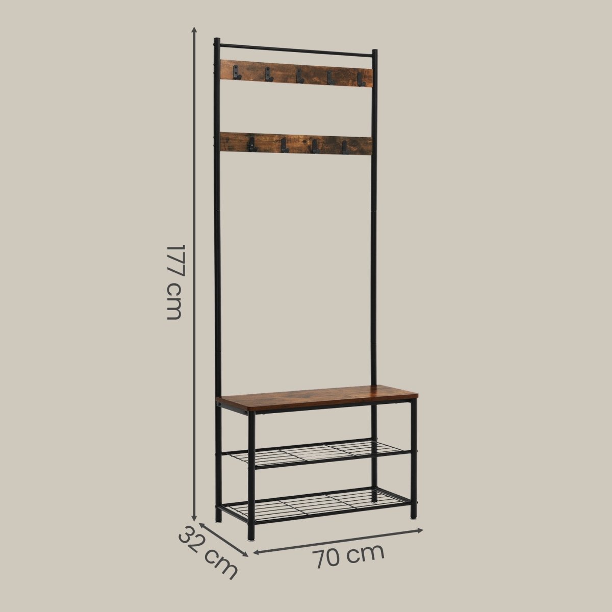 Garderobenständer – Bennet – mit Sitzbank & Schuhablagen – 70 cm - nestful