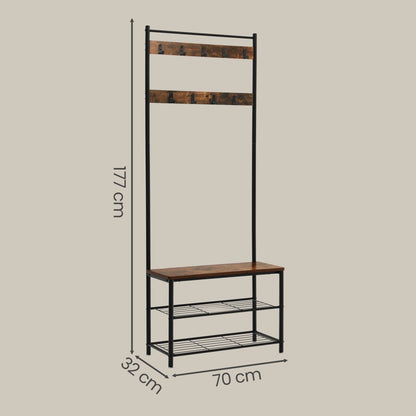 Garderobenständer – Bennet – mit Sitzbank & Schuhablagen – 70 cm - nestful