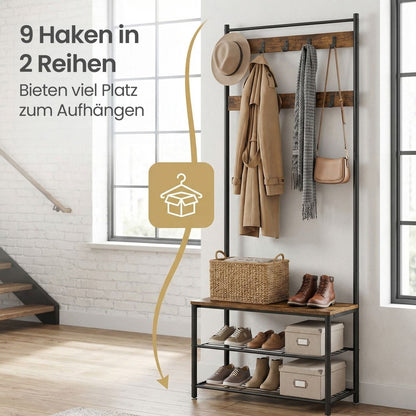 Garderobenständer – Bennet – mit Sitzbank & Schuhablagen – 70 cm - nestful