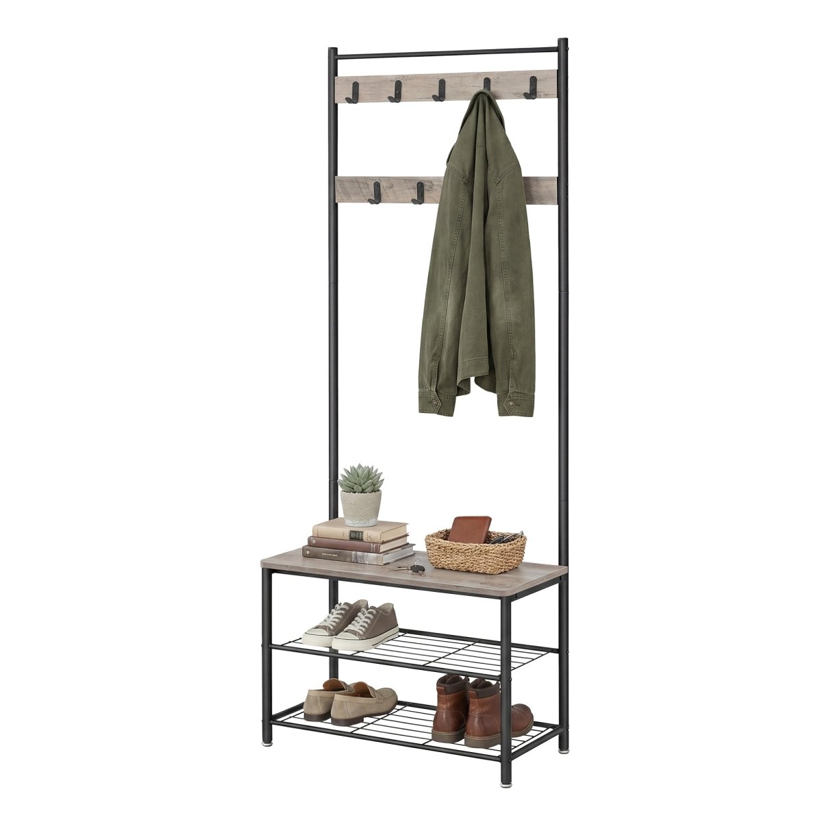 Garderobenständer – Bennet – mit Sitzbank & Schuhablagen – 70 cm - nestful