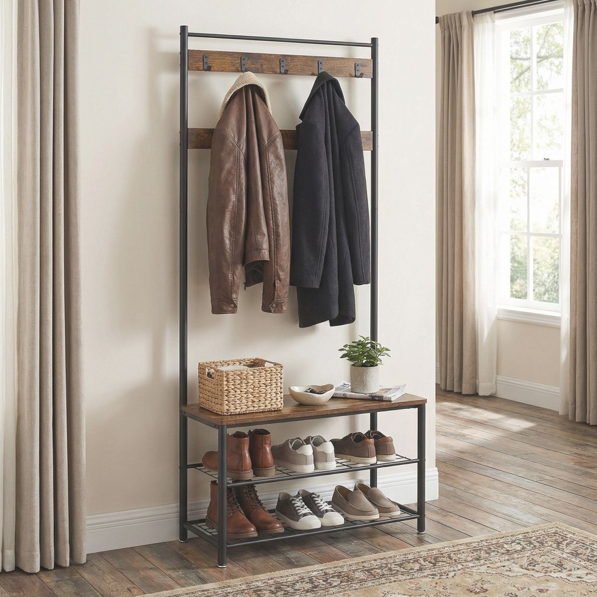 Garderobenständer – Bennet – mit Sitzbank & Schuhablagen – 70 cm - nestful