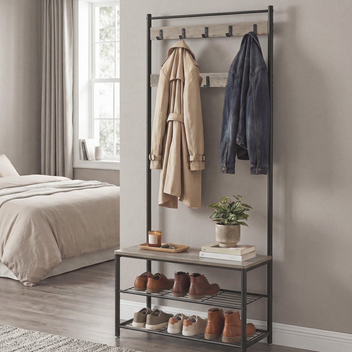 Garderobenständer – Bennet – mit Sitzbank & Schuhablagen – 70 cm - nestful