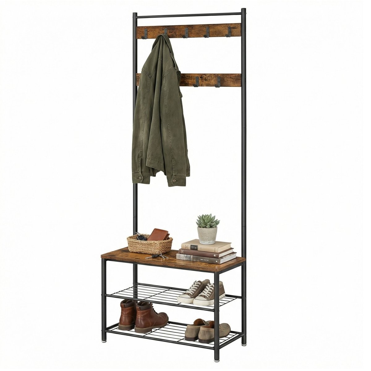 Garderobenständer – Bennet – mit Sitzbank & Schuhablagen – 70 cm - nestful