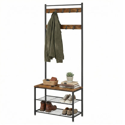 Garderobenständer – Bennet – mit Sitzbank & Schuhablagen – 70 cm - nestful