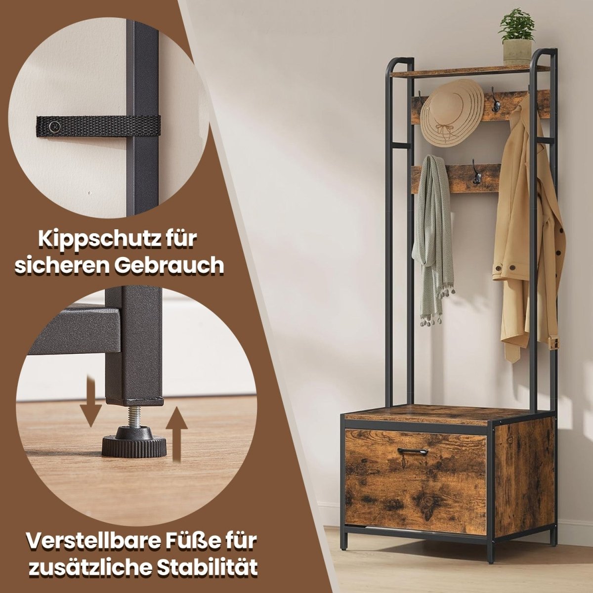 Garderobenständer – Bjarne – mit kompaktem Schuhschrank & Sitzbank - nestful