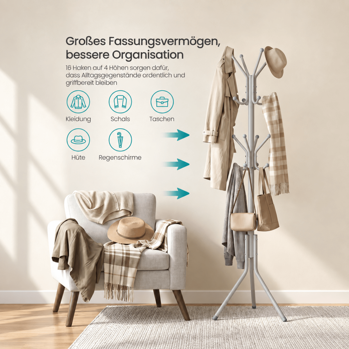 Garderobenständer – Bosse – aus Metall mit 16 Haken - nestful