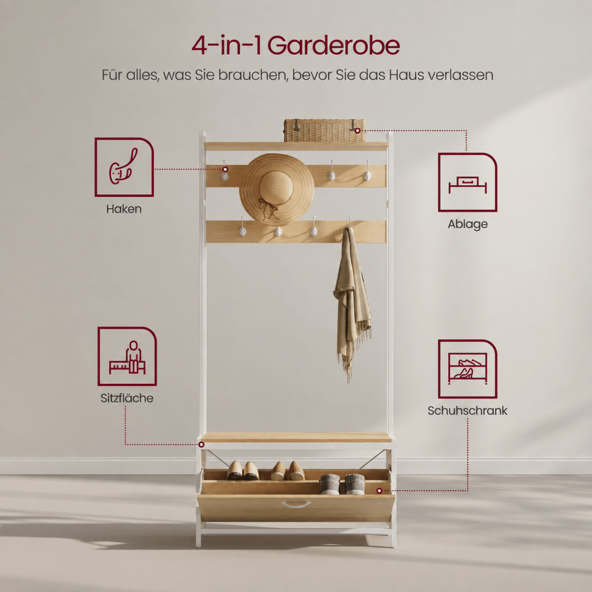Garderobenständer – Emil – mit Schuhschrank & Sitzbank - nestful