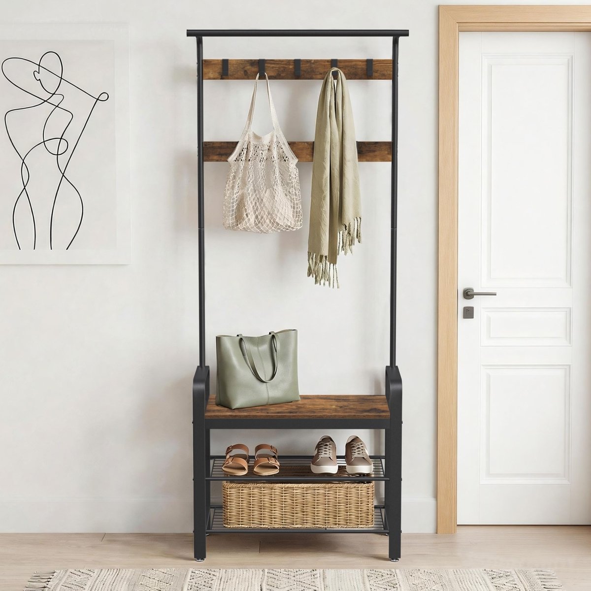 Garderobenständer – Erik – mit Schuhbank & Haken – 72 cm - nestful