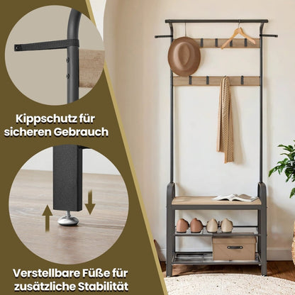 Garderobenständer – Erik – mit Schuhbank & Haken – 72 cm - nestful