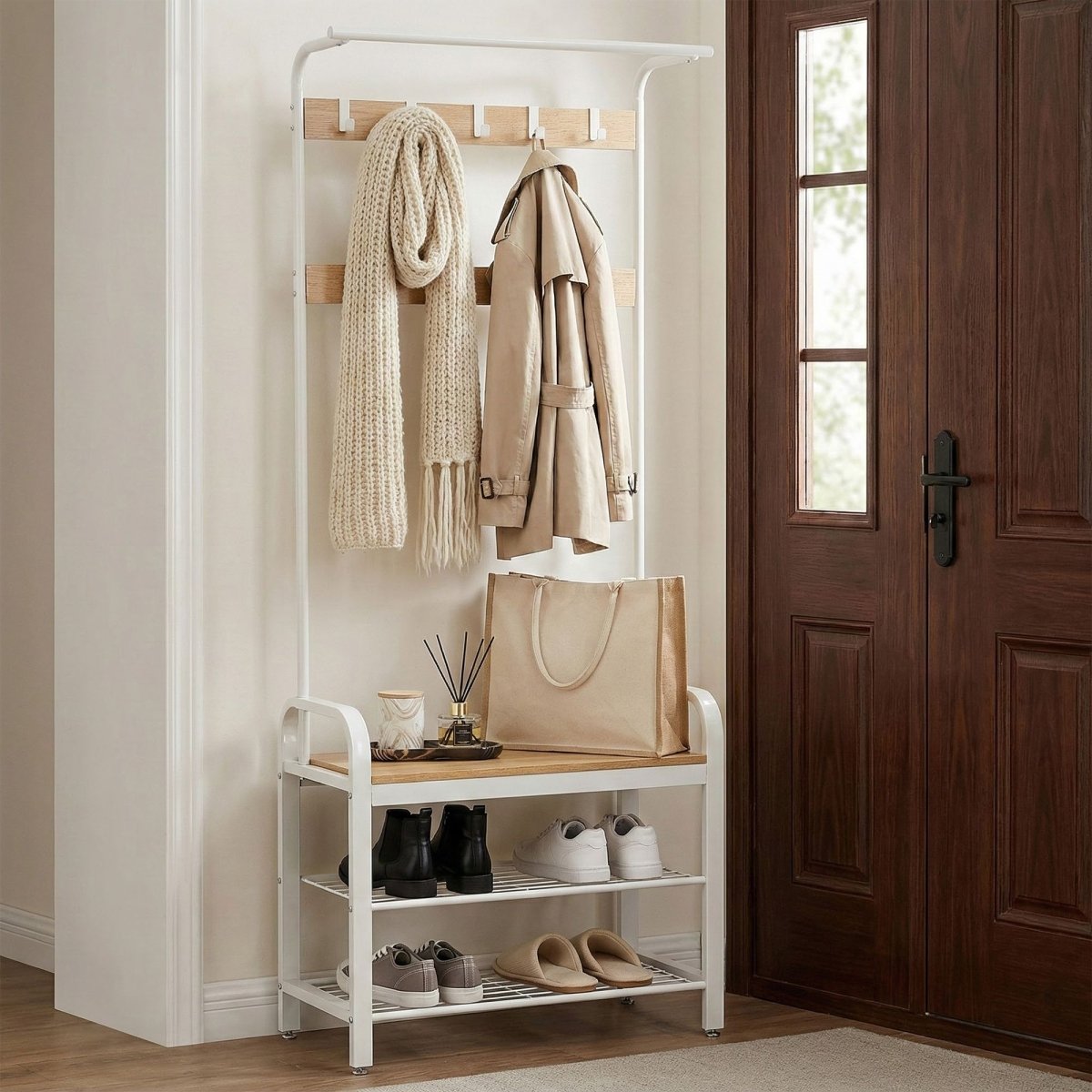 Garderobenständer – Erik – mit Schuhbank & Haken – 72 cm - nestful