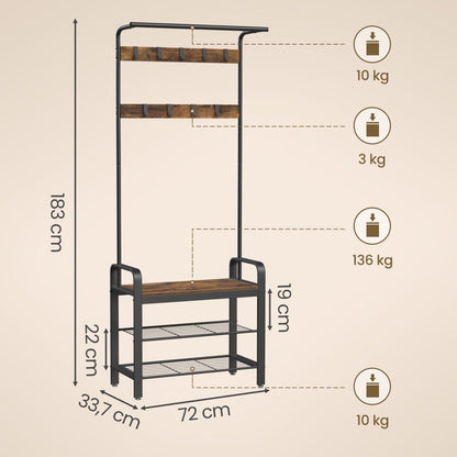 Garderobenständer – Erik – mit Schuhbank & Haken – 72 cm - nestful