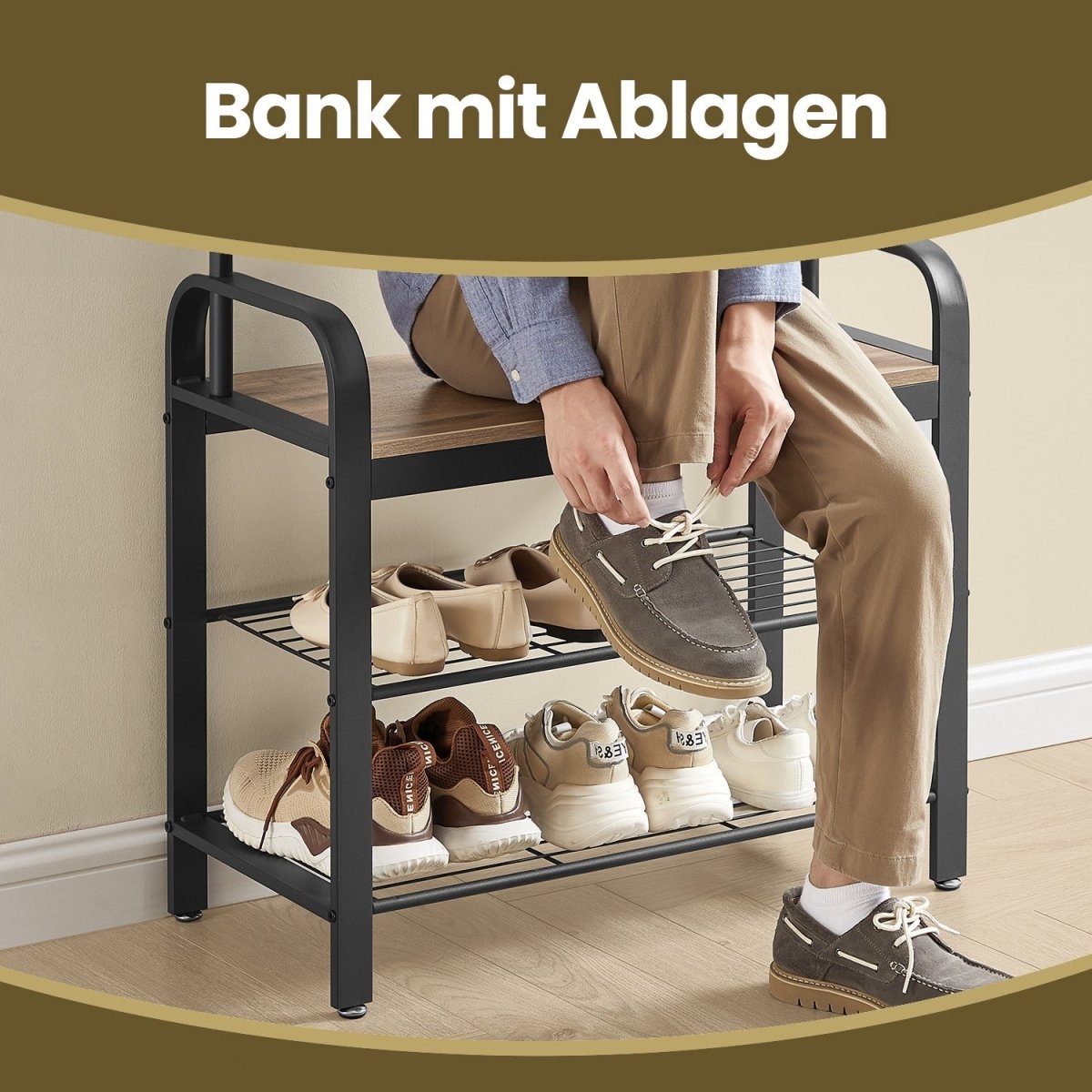Garderobenständer – Erik – mit Schuhbank & Haken – 72 cm - nestful