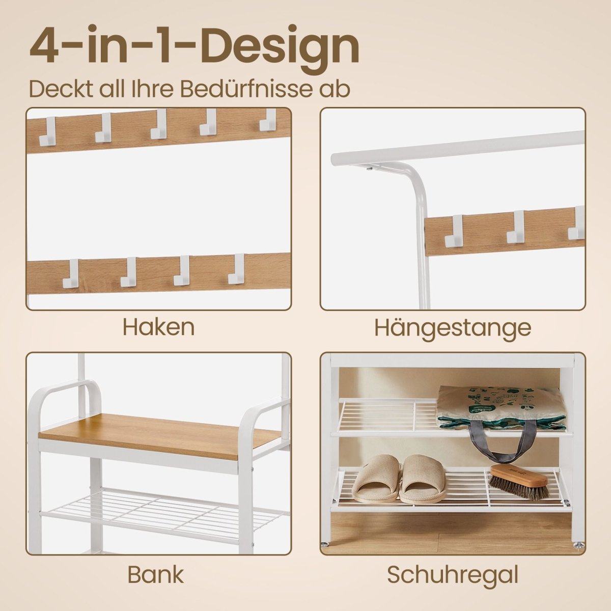 Garderobenständer – Erik – mit Schuhbank & Haken – 72 cm - nestful