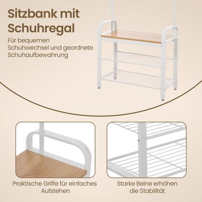 Garderobenständer – Erik – mit Schuhbank & Haken – 72 cm - nestful