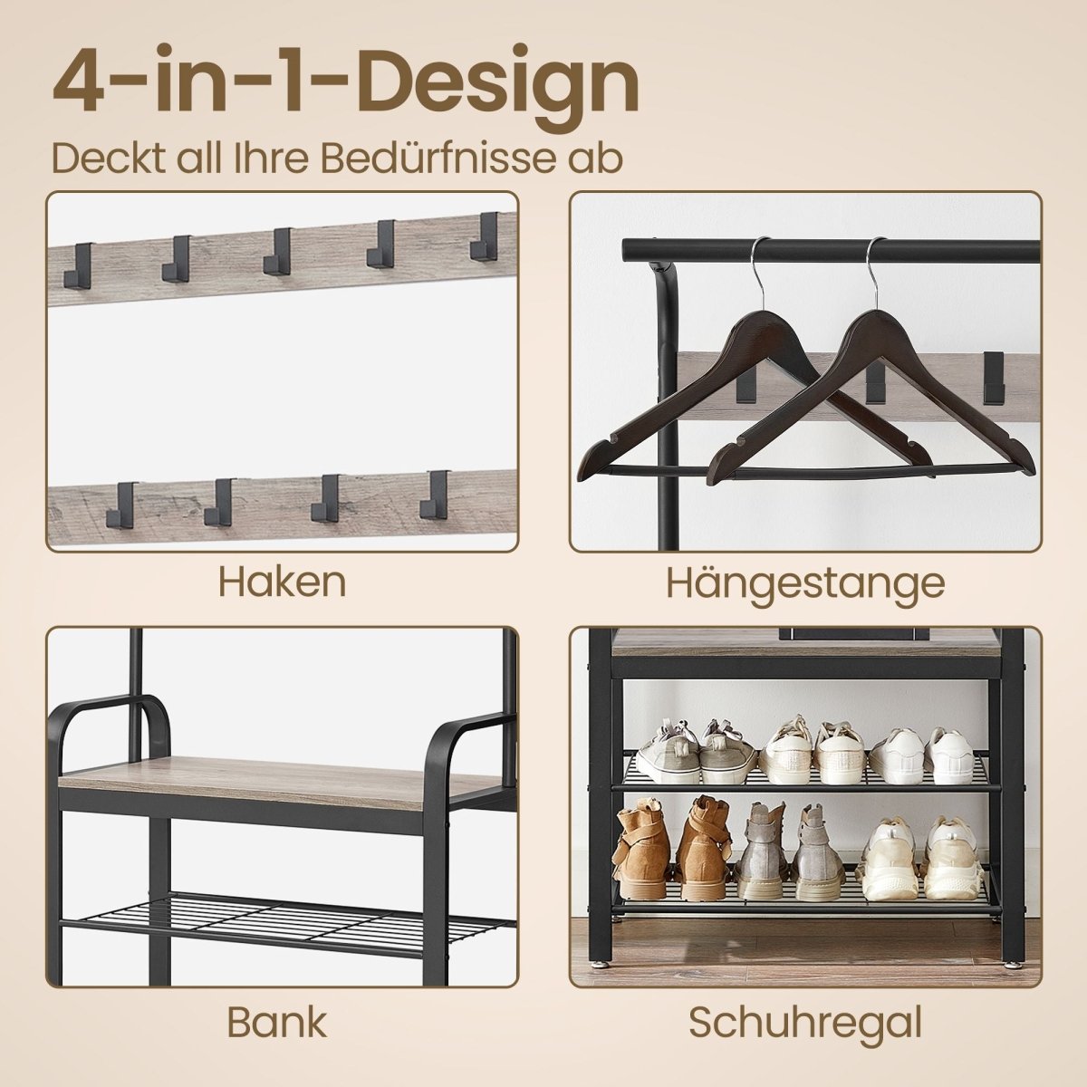 Garderobenständer – Erik – mit Schuhbank & Haken – 72 cm - nestful
